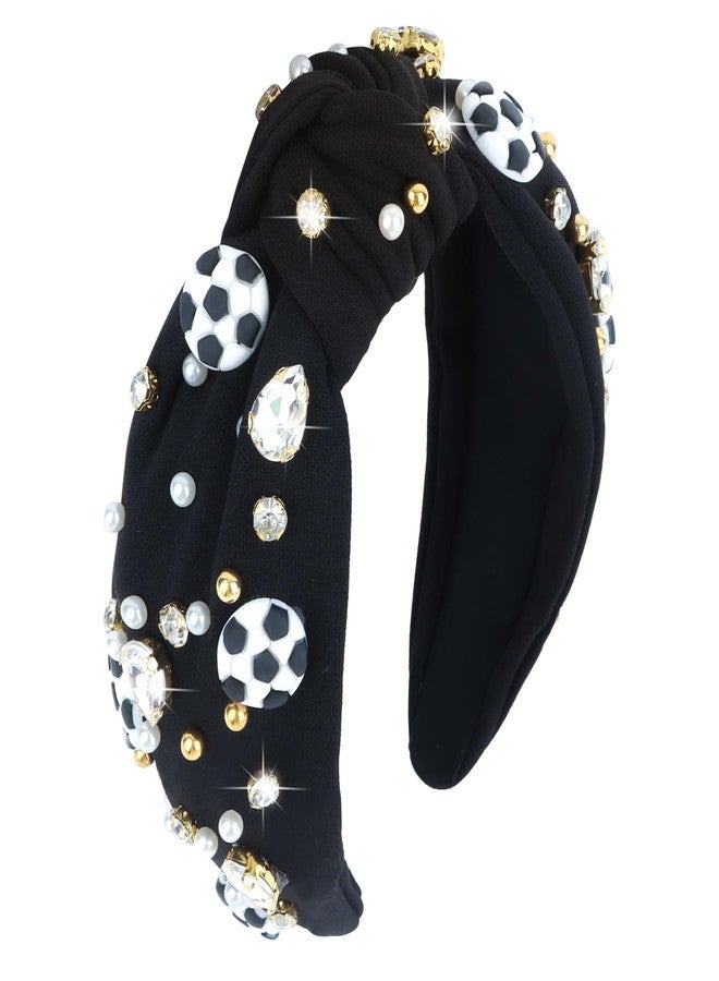 YARIEW Jeweled Knotted Headband - Wide Top Knot Headband for Girls, Sports Fan Mom, Game Day Accessories, Christmas Gifts (Black) - Image 1